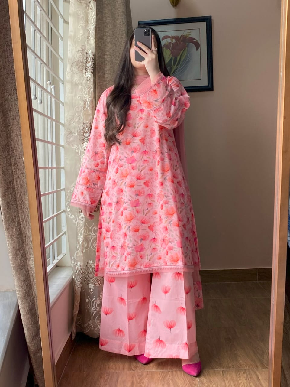 3 Piece - Lawn Printed Dress With Plazo