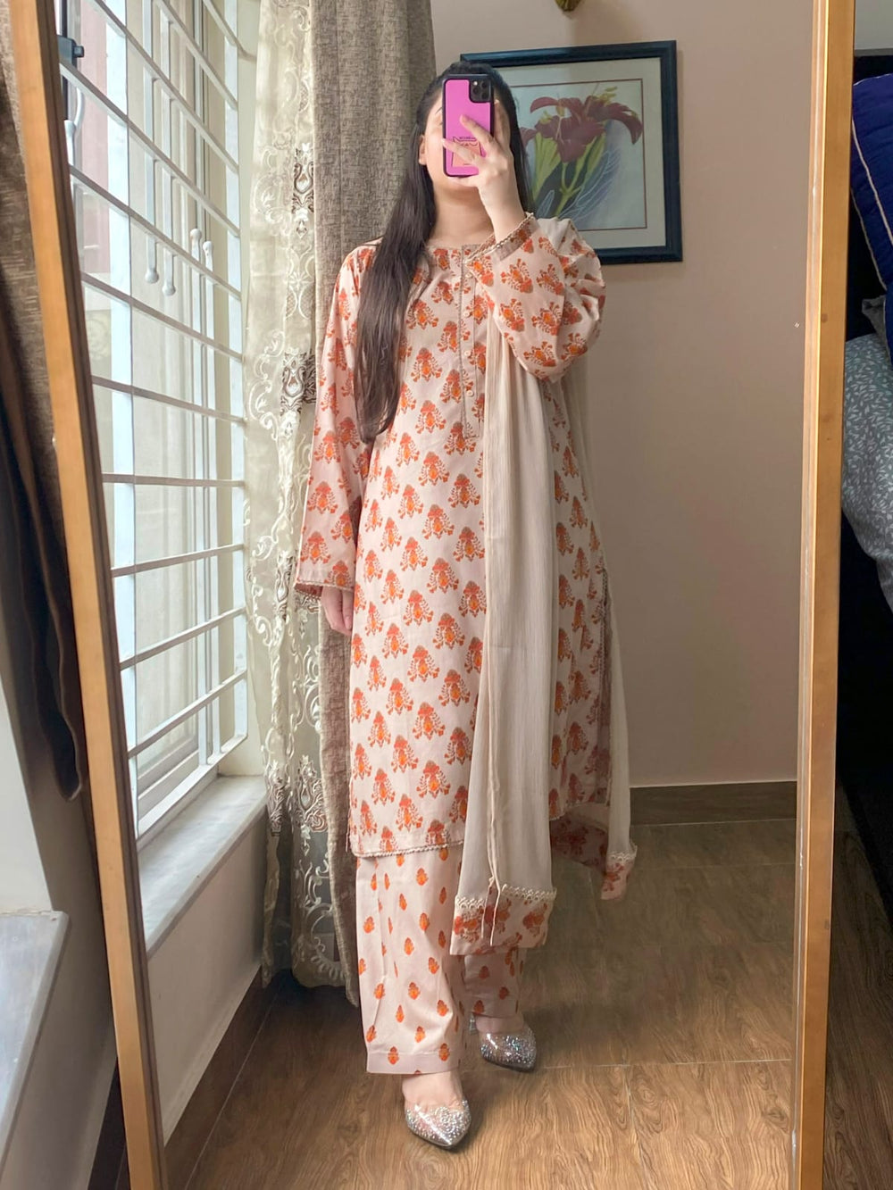 3 Piece - Lawn Printed Dress With Shalwar