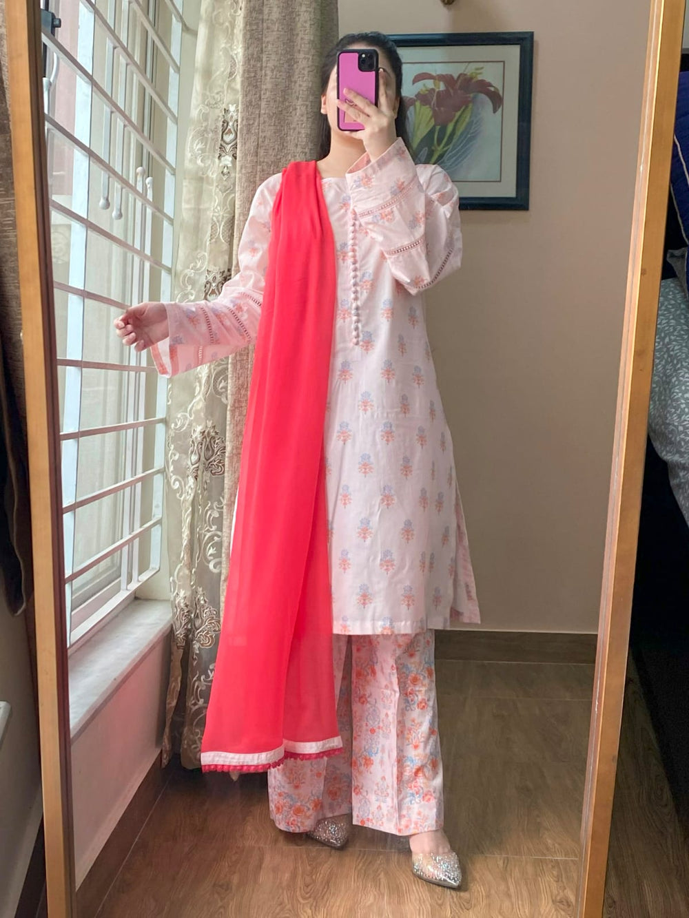 3 Piece - Lawn Printed Dress With Plazo