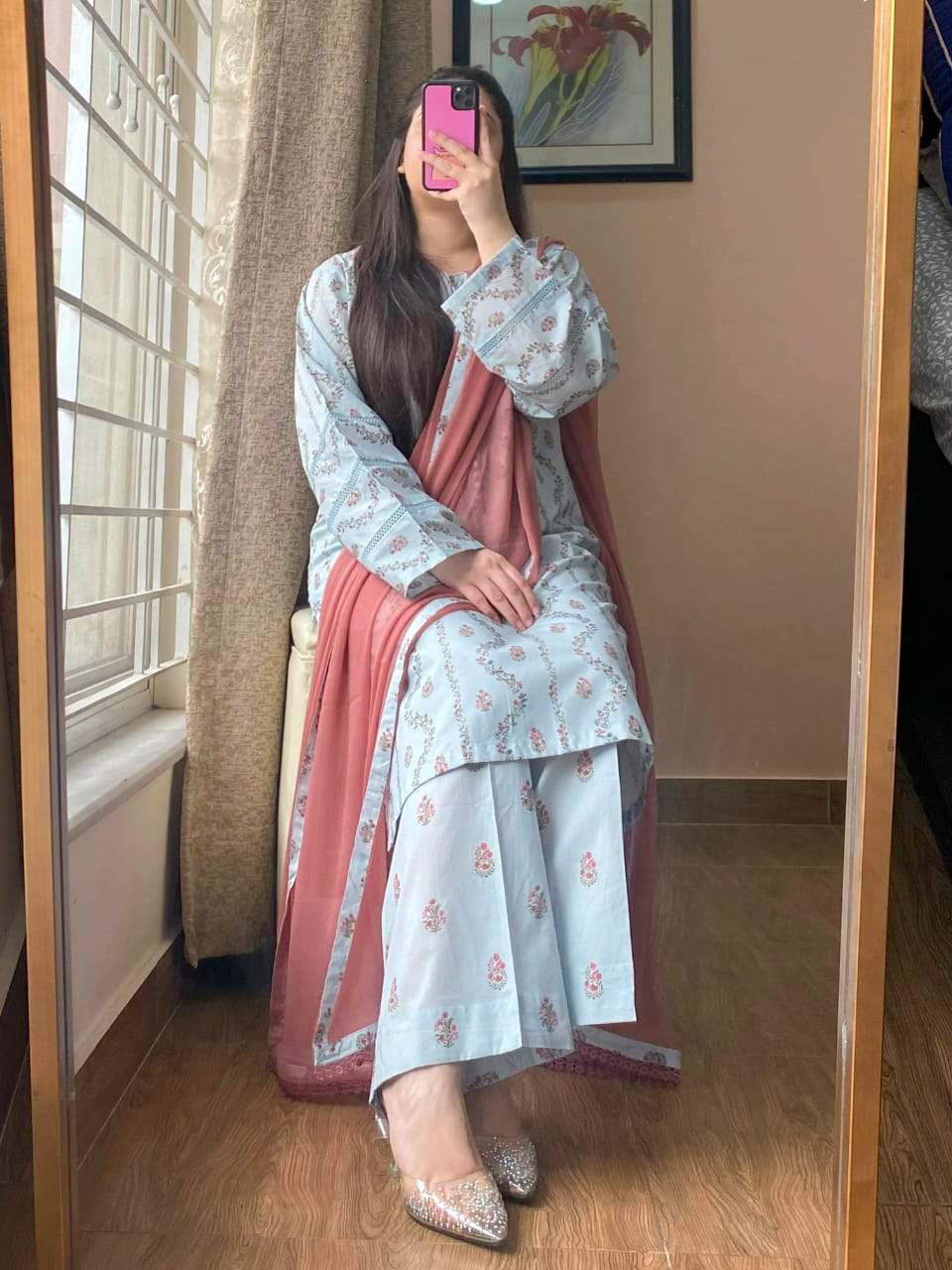 3 Piece - Lawn Printed Dress With Plazo