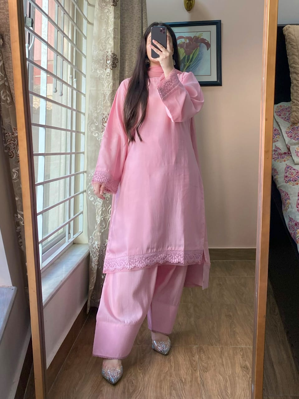 3 Piece - Georgette Dress with Farshi Shalwar