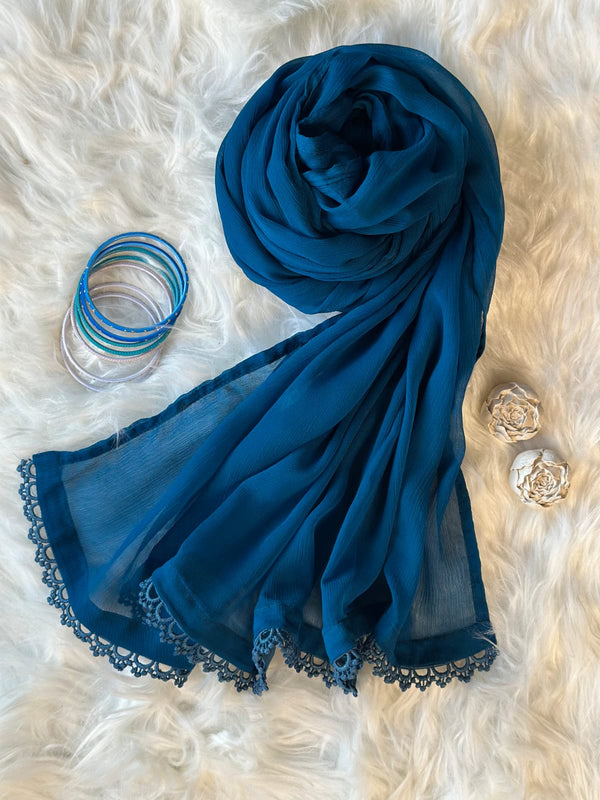 Zinc Blue Chiffon Dupattas With Lace