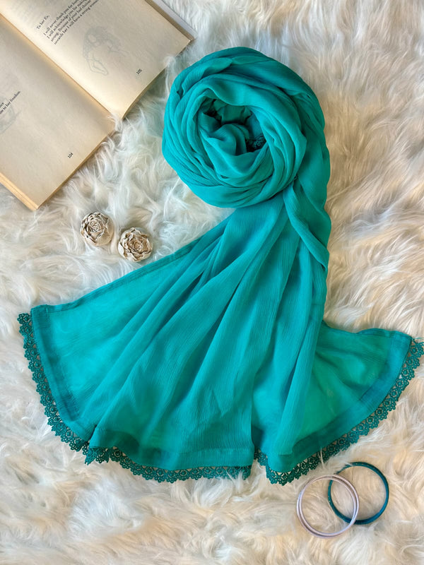Light Sea Green Chiffon Dupattas With Lace