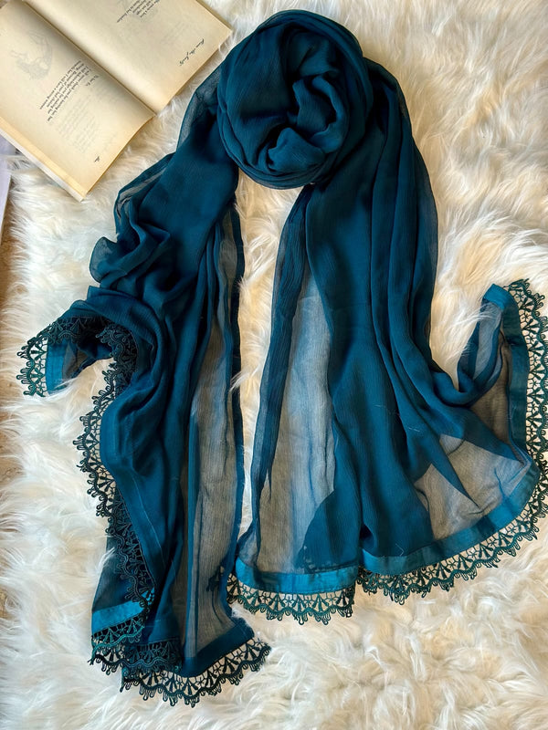 Dark Zinc Chiffon Dupattas With Lace