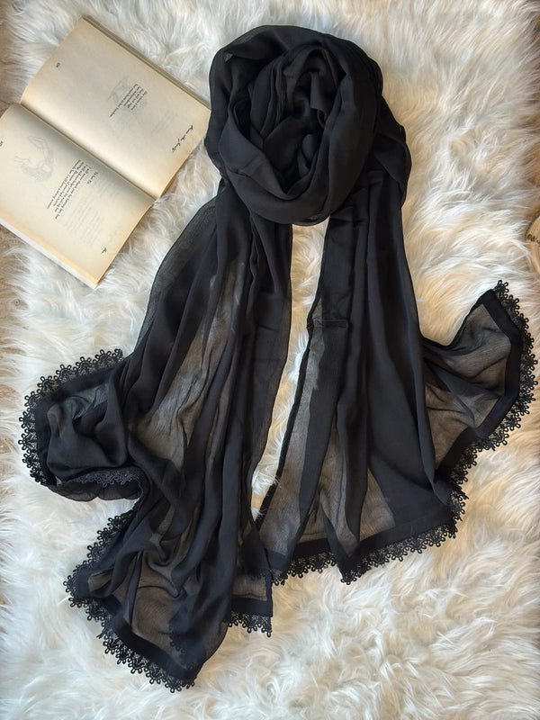 Black Chiffon Dupattas With Lace