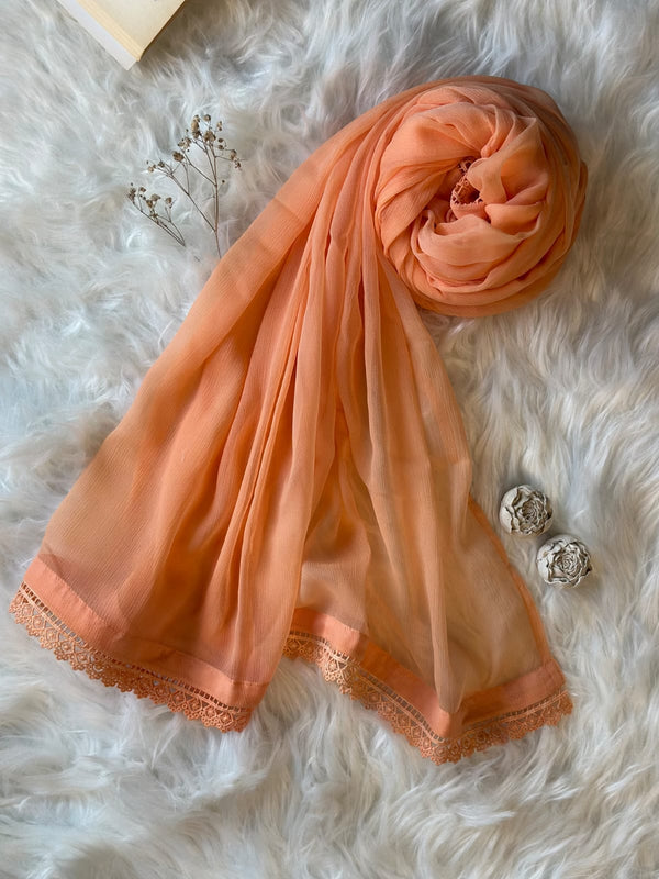 Peach Chiffon Dupattas With Lace