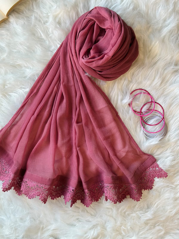 Soft Pink Chiffon Dupattas With Lace
