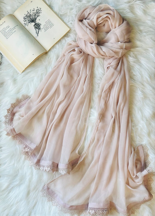Beige Chiffon Dupattas With Lace