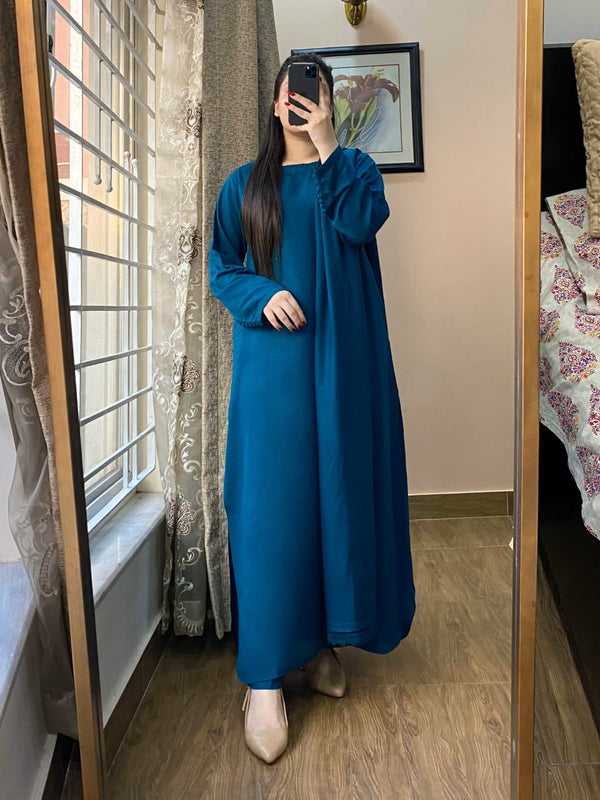 3 PIECE – Silk Karandi Dress with Shawl