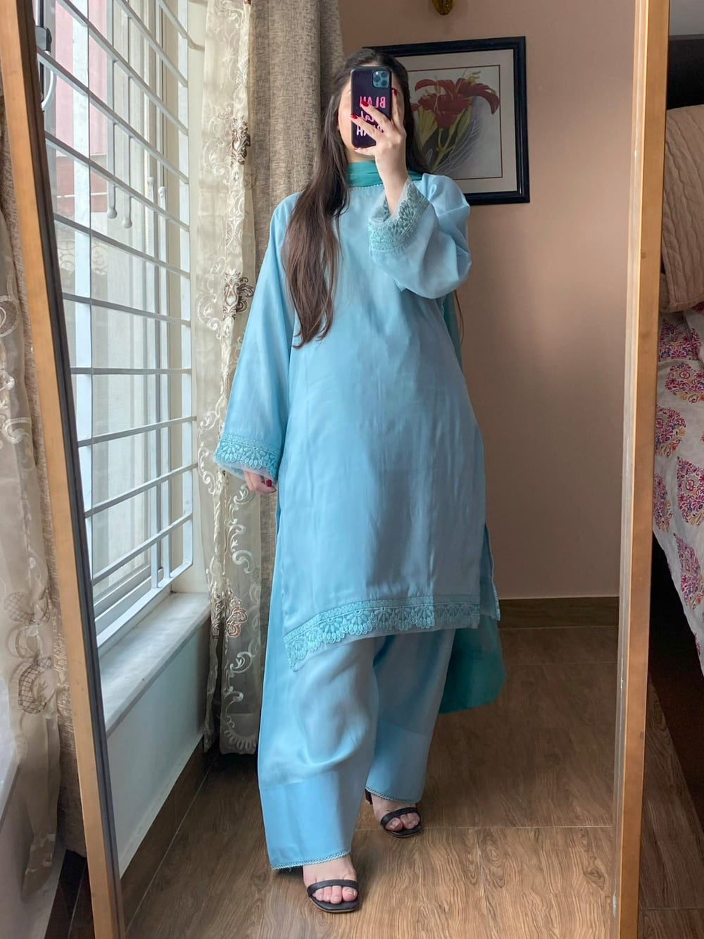 3 Piece - Georgette Dress with Farshi Shalwar