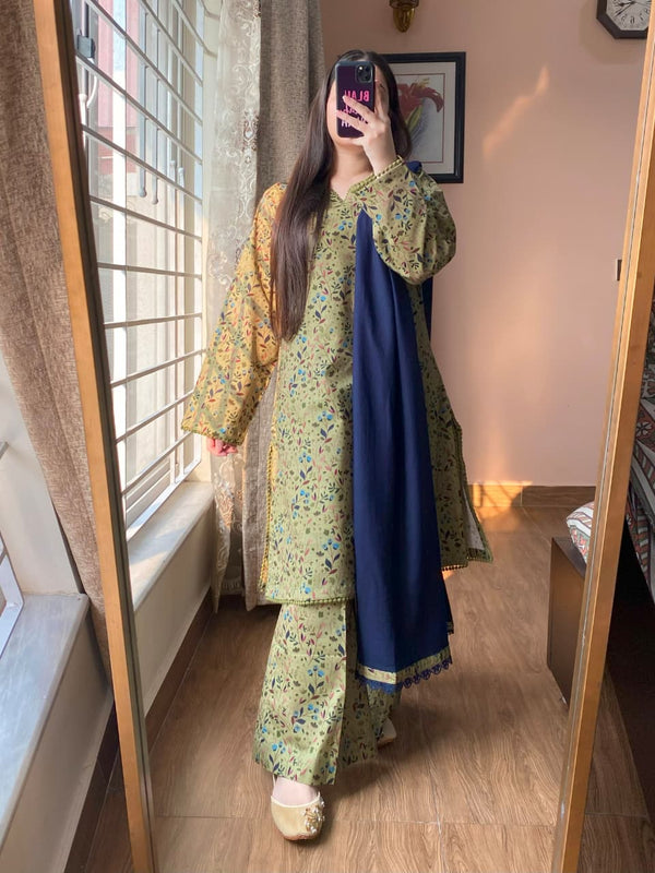 3 Piece - Khaddar Printed Dress