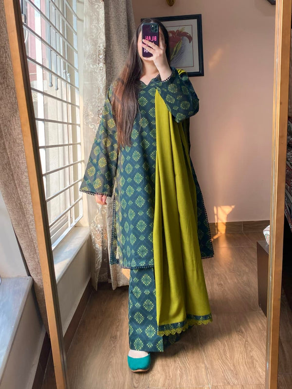 3 Piece - Khaddar Printed Dress