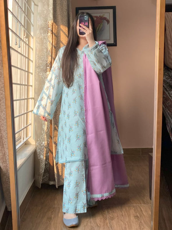 3 Piece - Khaddar Printed Dress