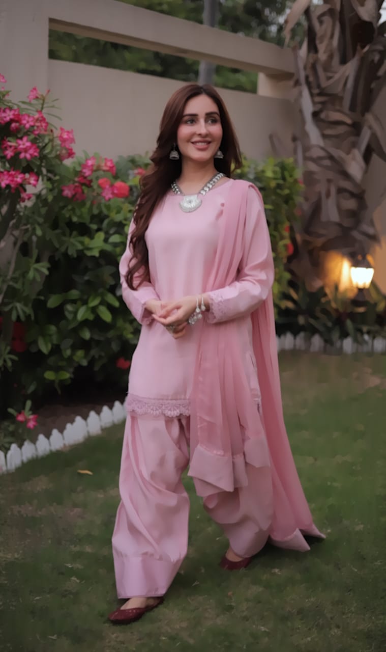 3 Piece - Georgette Dress with Farshi Shalwar