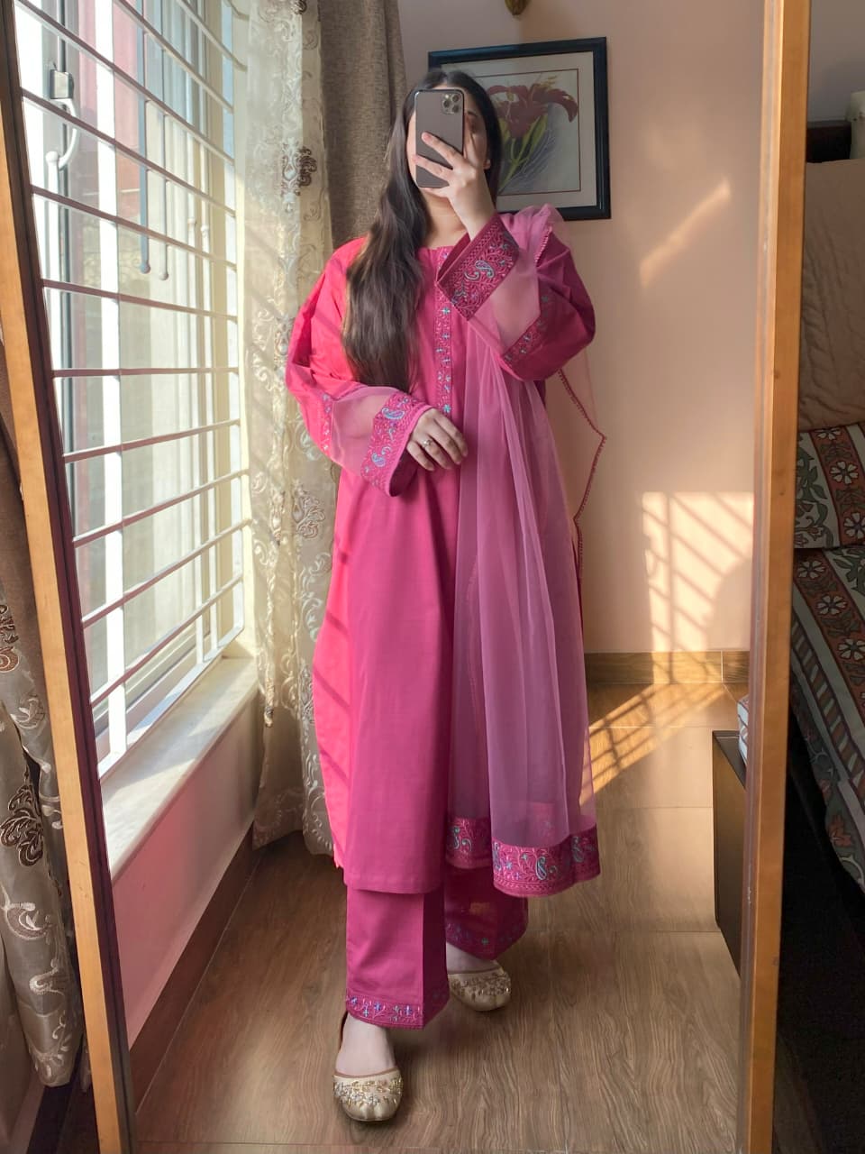 3 Piece - Slub Khaddar Embroidered Dress