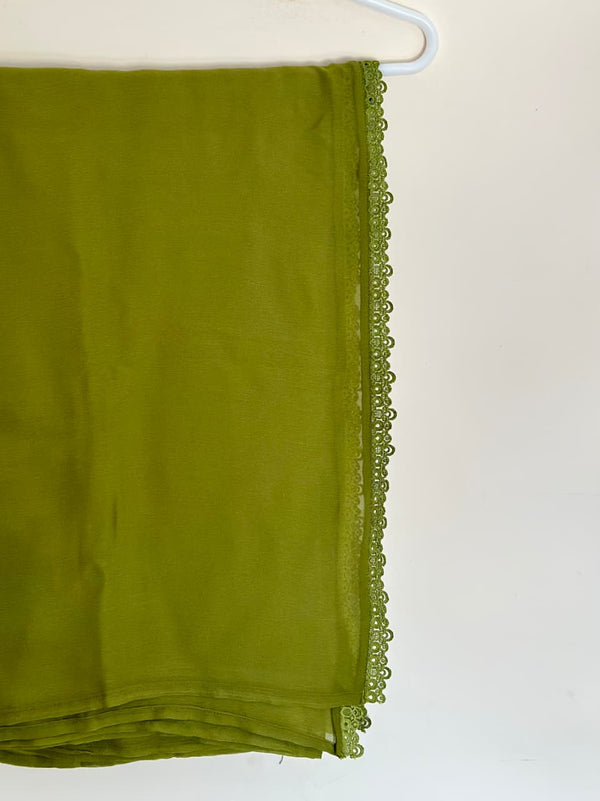 Olive Green Chiffon Dupattas With Lace