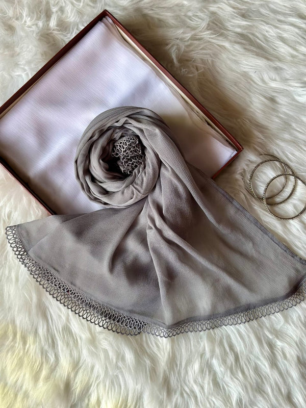 Grey Chiffon Dupattas With Lace