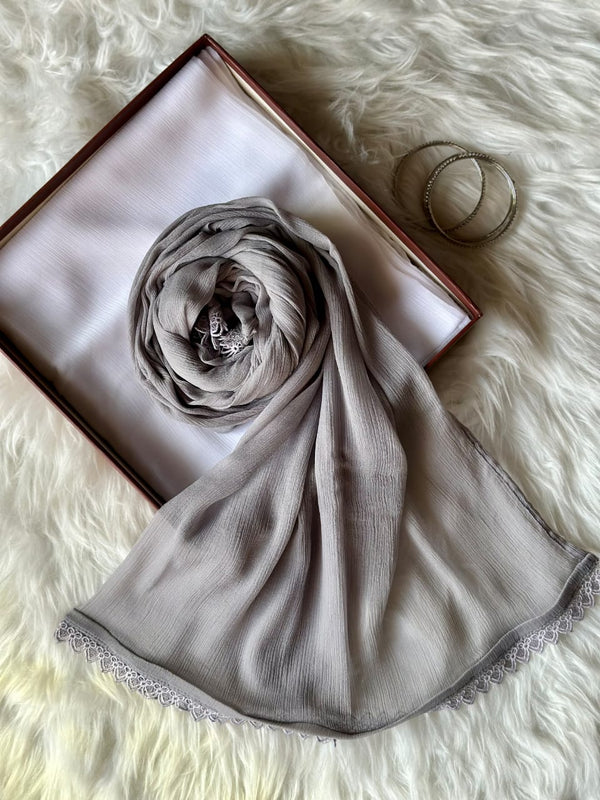 Grey Chiffon Dupattas With Lace