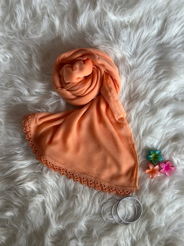 Peach Chiffon Dupattas With Lace