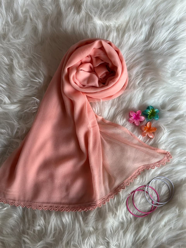 Pastel Peach Chiffon Dupattas With Lace