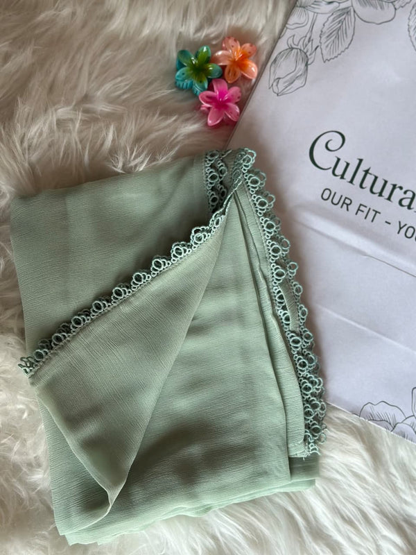 Seafoam Green Chiffon Dupattas With Lace