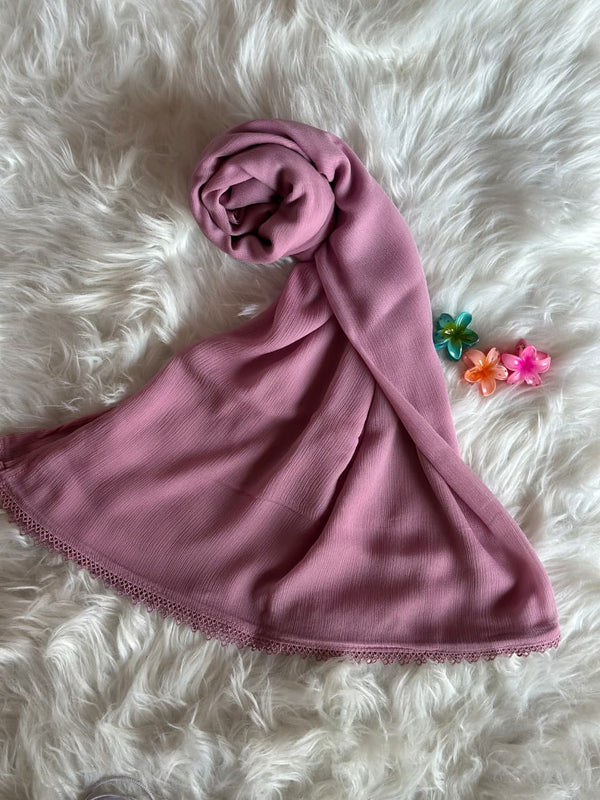 Purple Lilac Chiffon Dupattas With Lace