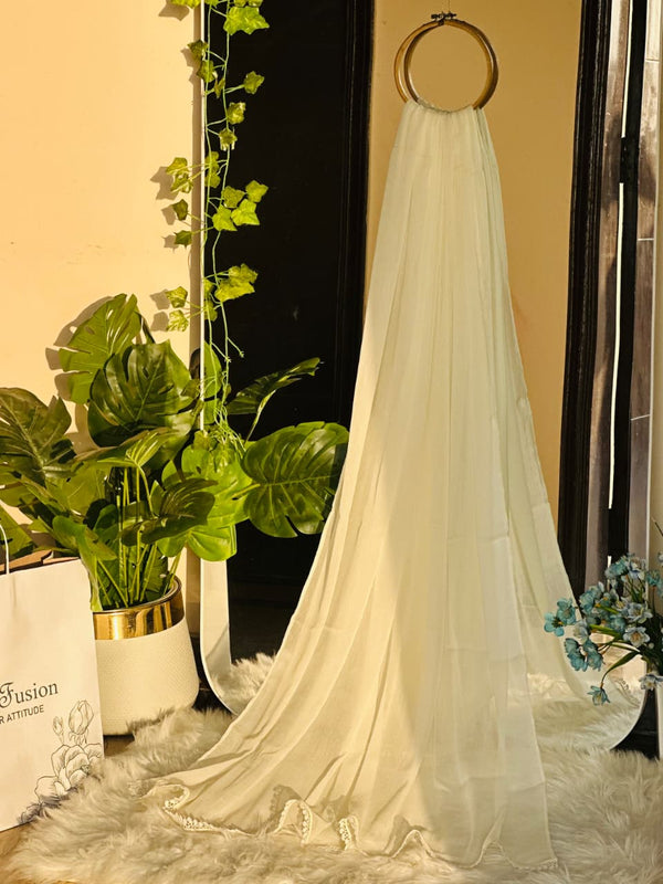 Cream Chiffon Dupattas With Lace