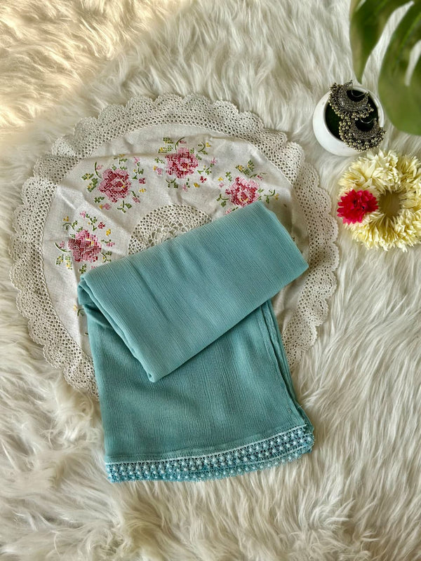 Light Sky Blue Chiffon Dupattas With Lace