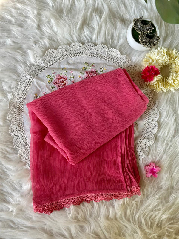 Pastel pink Chiffon Dupattas With Lace