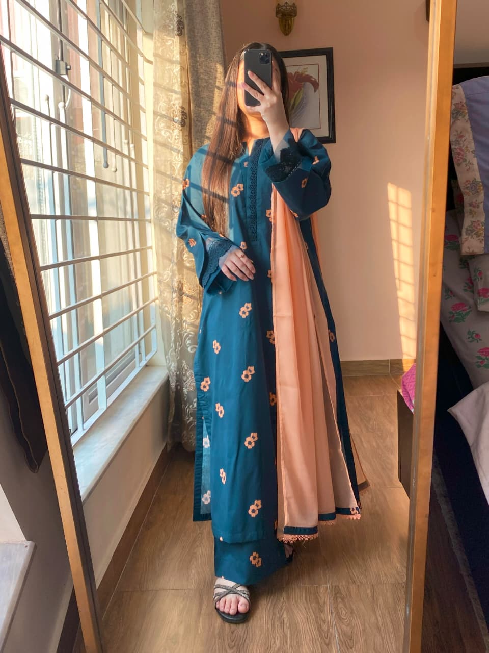 3 Piece - Lawn Cambric Printed Dress With Plazo