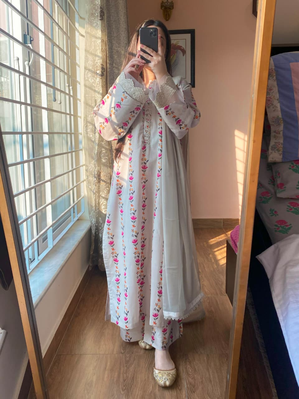 Lawn Cambric Printed Dress With Plazo