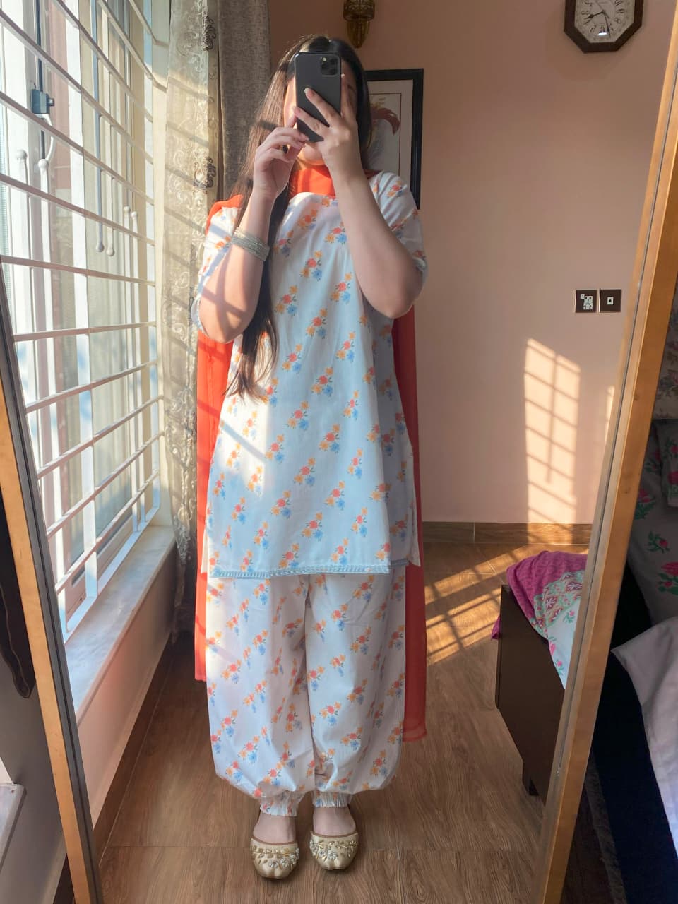 3 Piece - Lawn Cambric Printed Dress With Balloon Shalwar