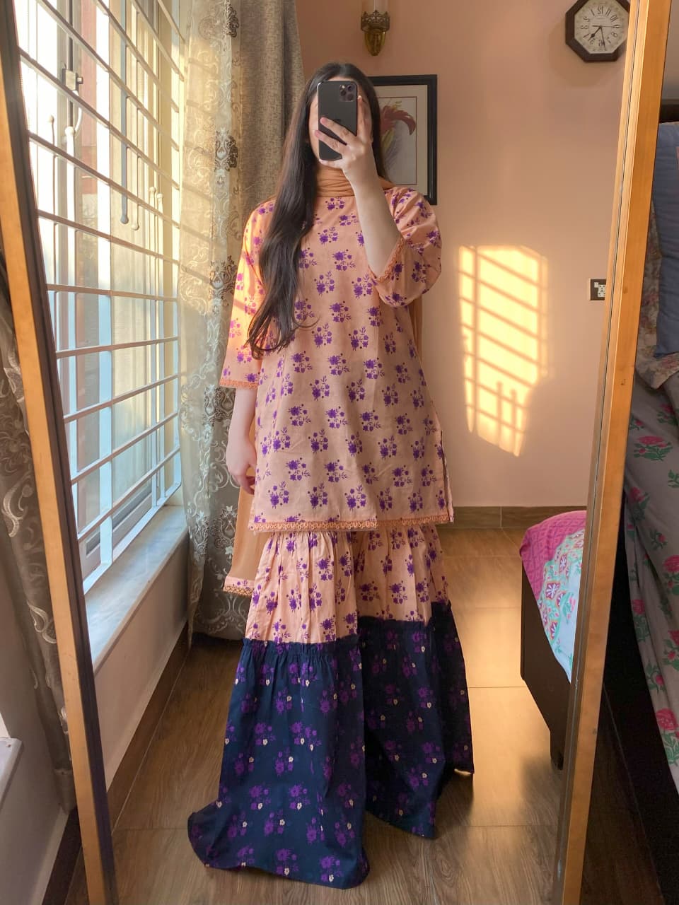 3 Piece - Lawn Cambric Printed Dress With Sharara