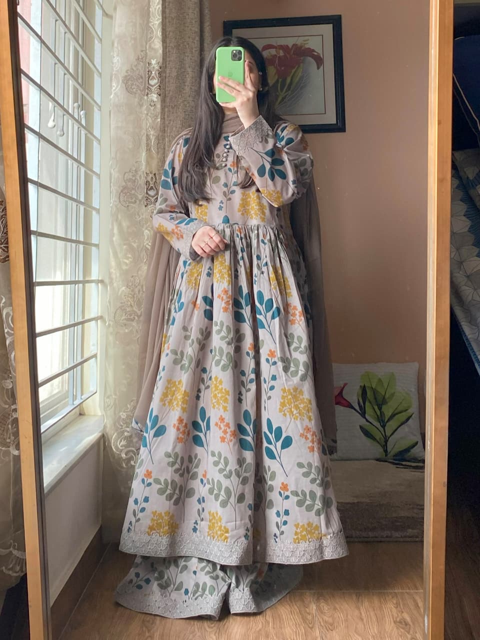 3 Piece - Lawn Printed Dress With Sharara