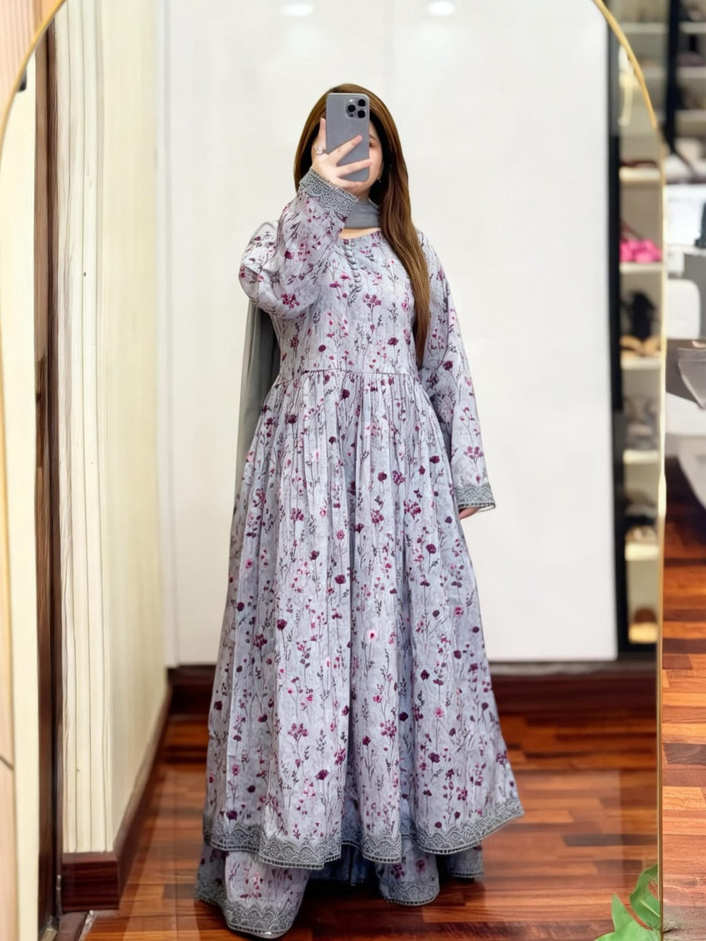 Lawn Printed Dress With Sharara