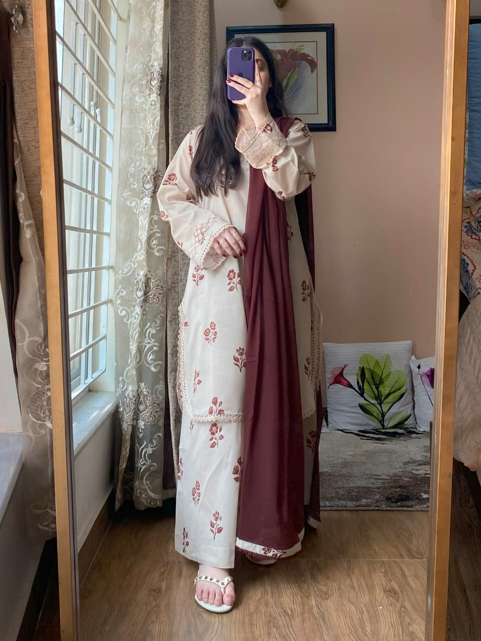 3 Piece - Lawn Printed Dress With Plazo