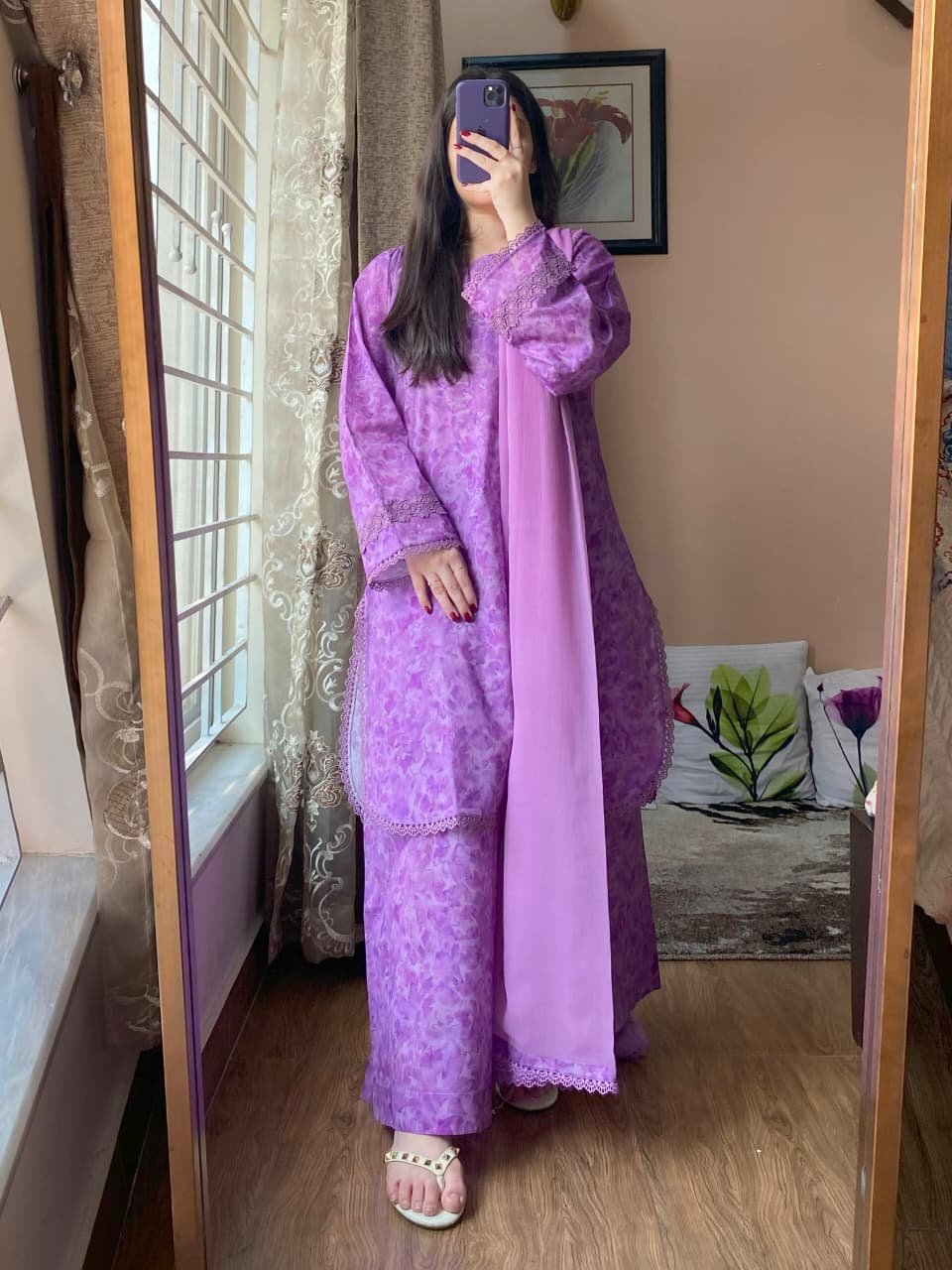 3 Piece - Lawn Printed Dress With Plazo