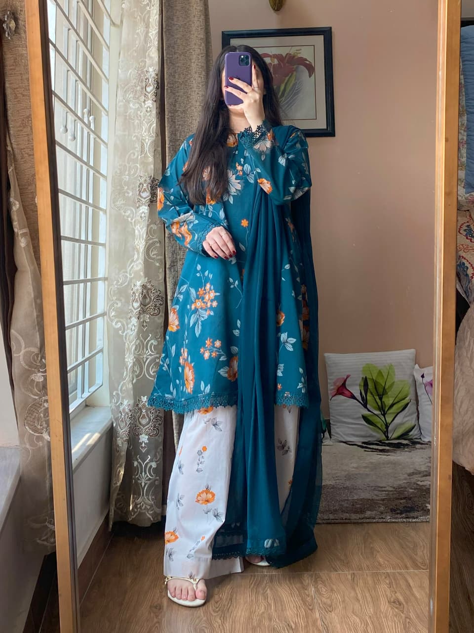 3 Piece - Lawn Printed Dress with Plazo