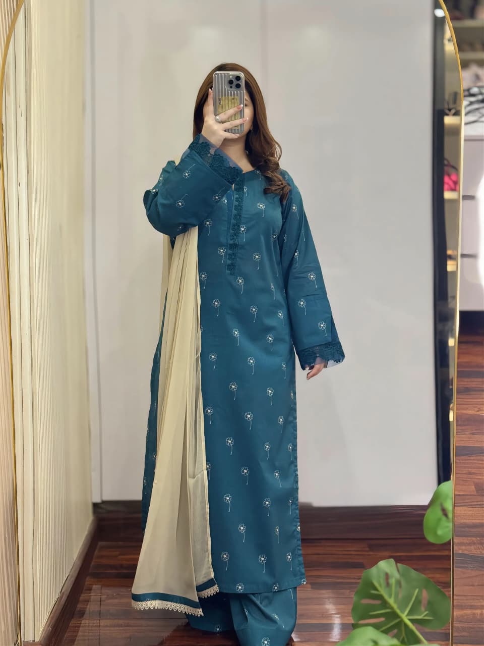3-Piece Lawn Printed Dress With Plazo