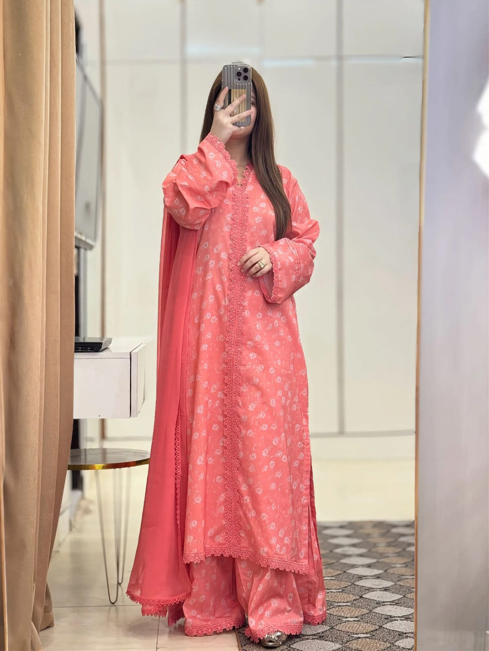 3-Piece Lawn Printed Dress With Loose Plazo