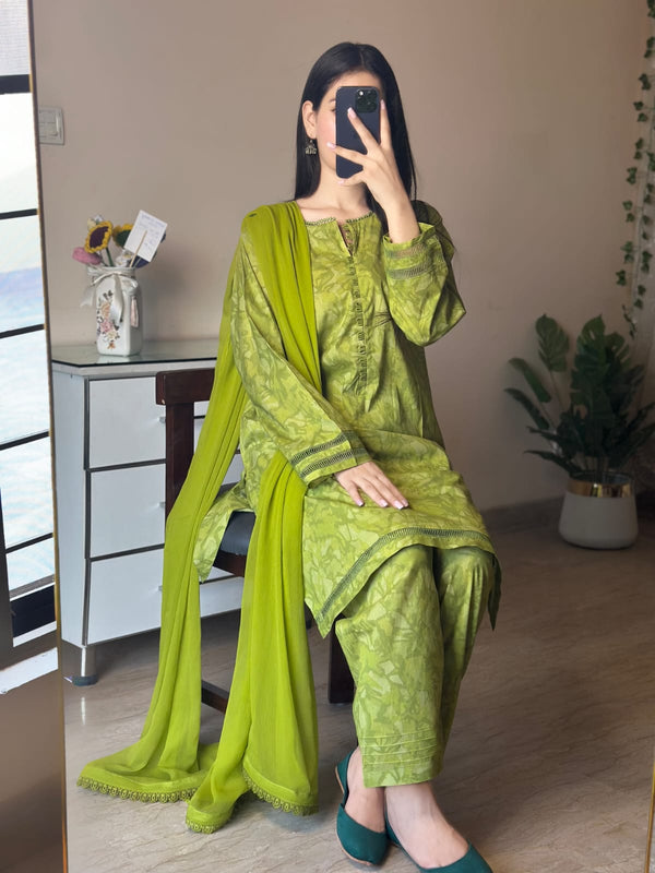 3 Piece - Lawn Printed Dress With Shalwar