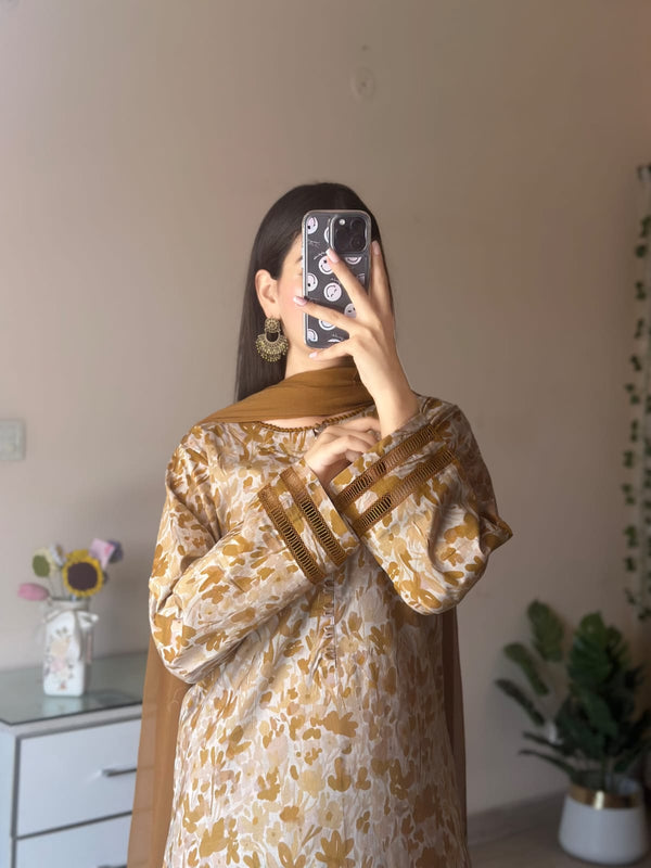 3 Piece - Lawn Printed Dress With Shalwar