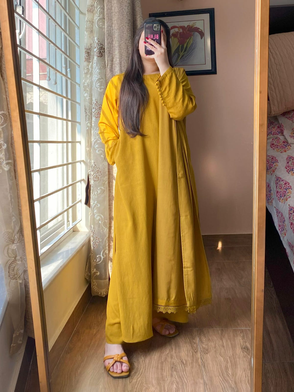 3 PIECE – Silk Karandi Dress with Shawl
