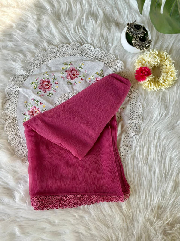 Muave Chiffon Dupattas With Lace