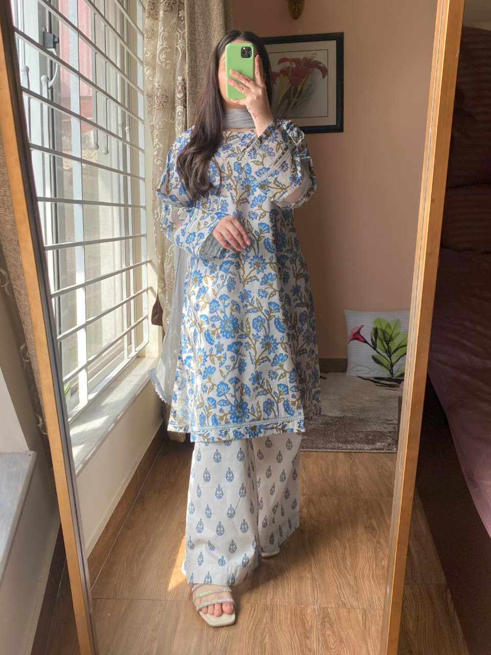 3 Piece - Lawn Printed Dress with Plazo