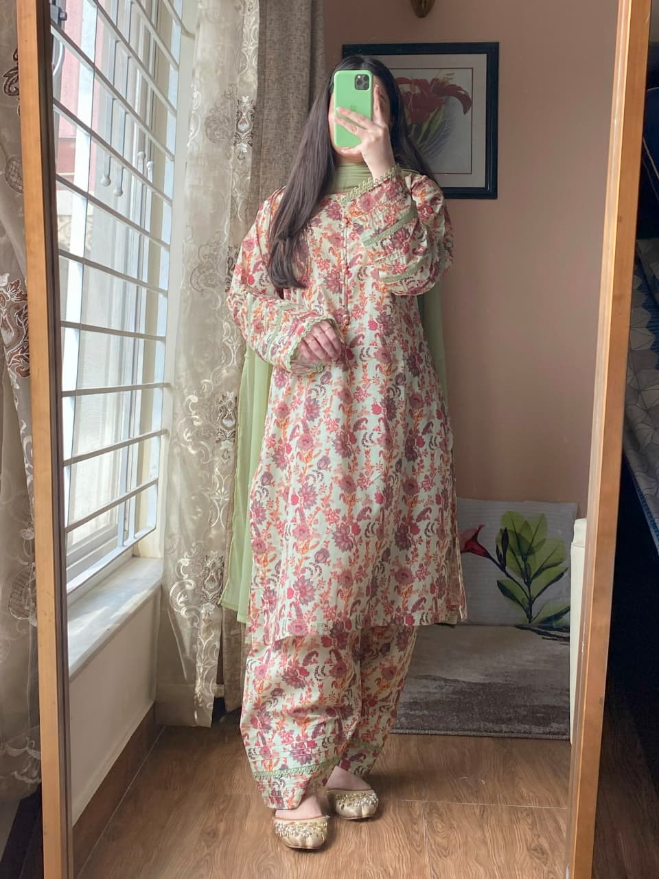3 Piece - Lawn Printed Dress with Farshi Shalwar