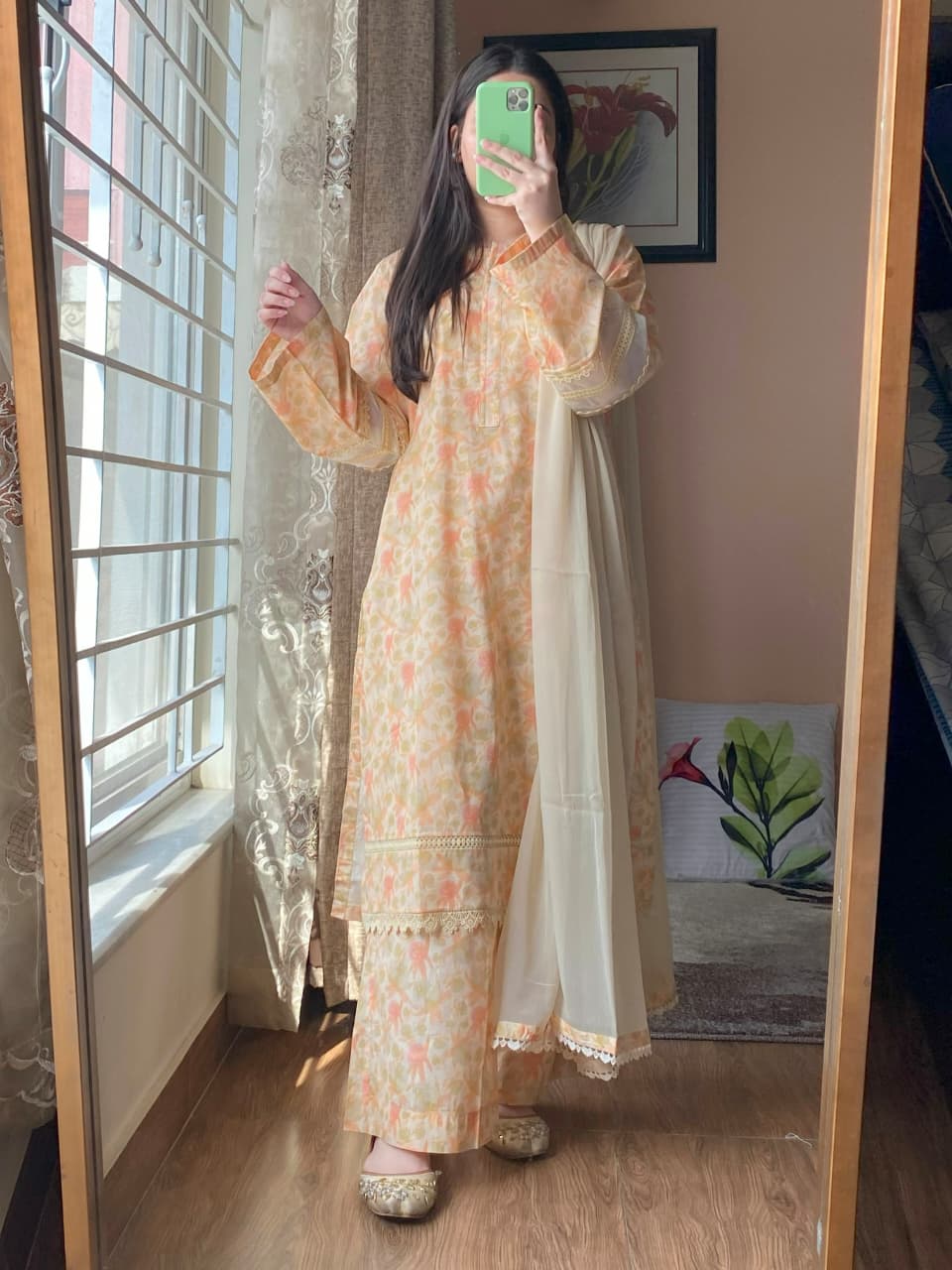 3 Piece - Lawn Printed Dress With Plazo