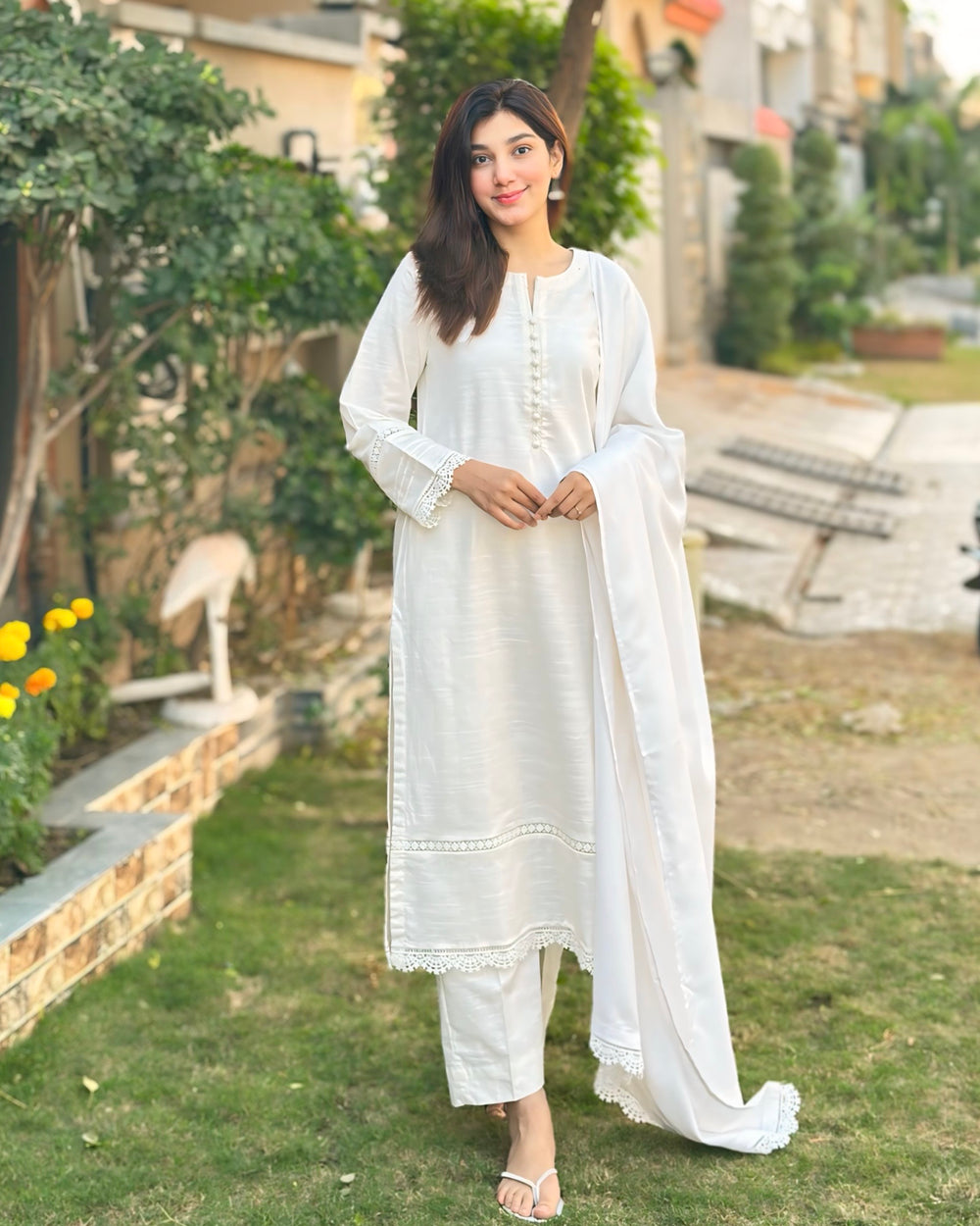 3 Piece - Slub Khaddar Ivory Dress