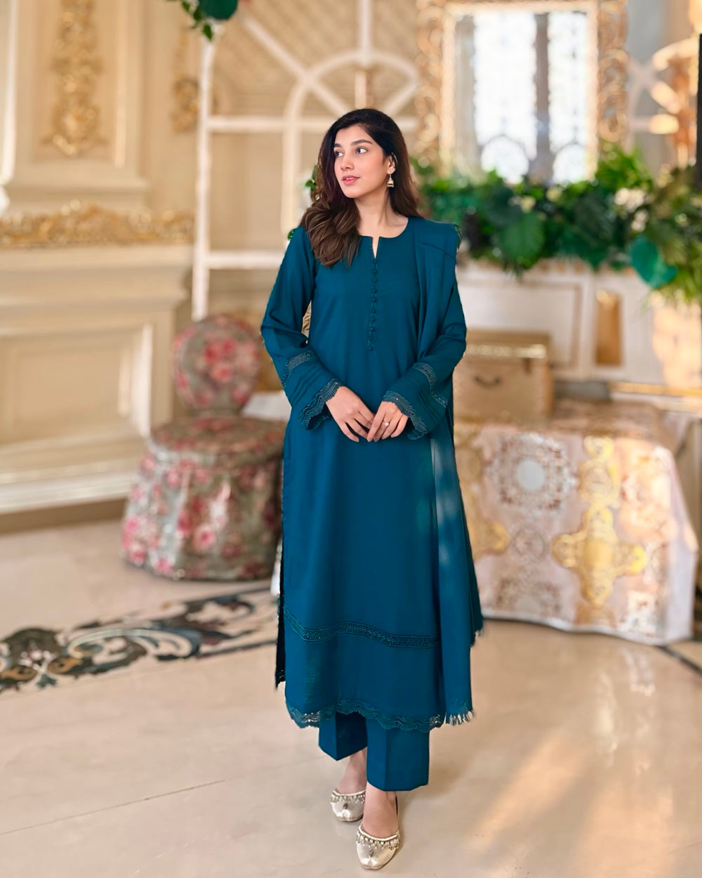 3 Piece - Slub Khaddar Zinc Blue Dress