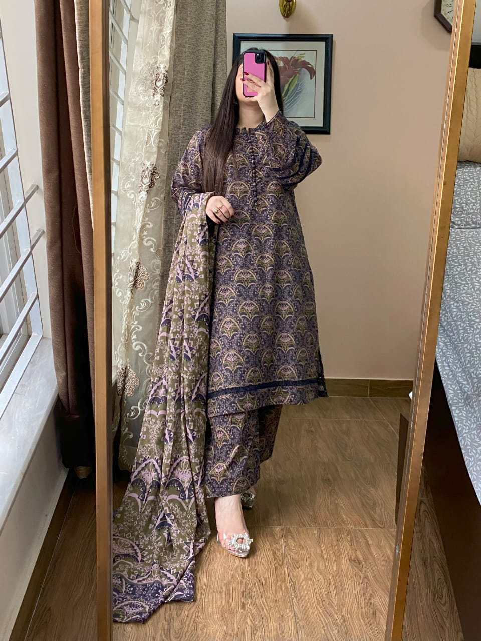 3 Piece - Lawn Printed Dress With Shalwar